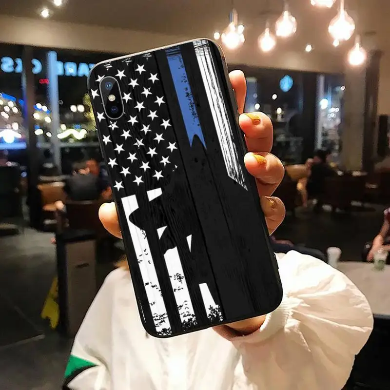 

Police Styled Blue Line American Flag Phone Case for iPhone 11 12 pro XS MAX 8 7 6 6S Plus X 5S SE 2020 XR