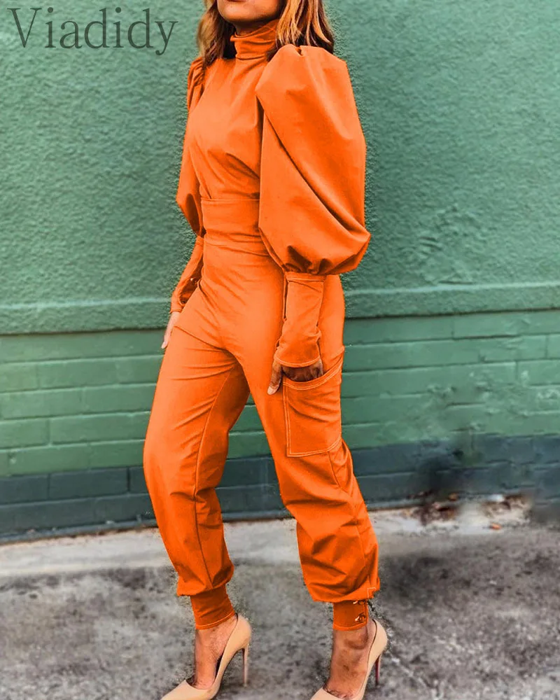 Женский Повседневный однотонный комплект из 2 предметов блузка с пышными