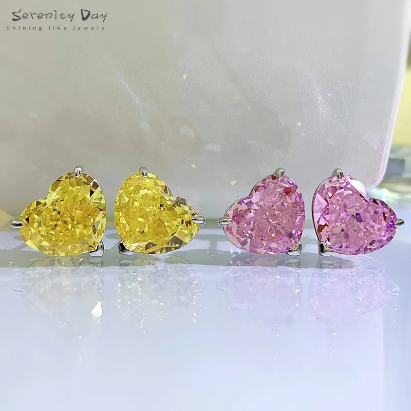 

Serenity Day Citrine Heart Shape 10mm*12mm 925 Sterling Silver Women Earring Created Moissanite Stud Earrings Party Fine Jewelry
