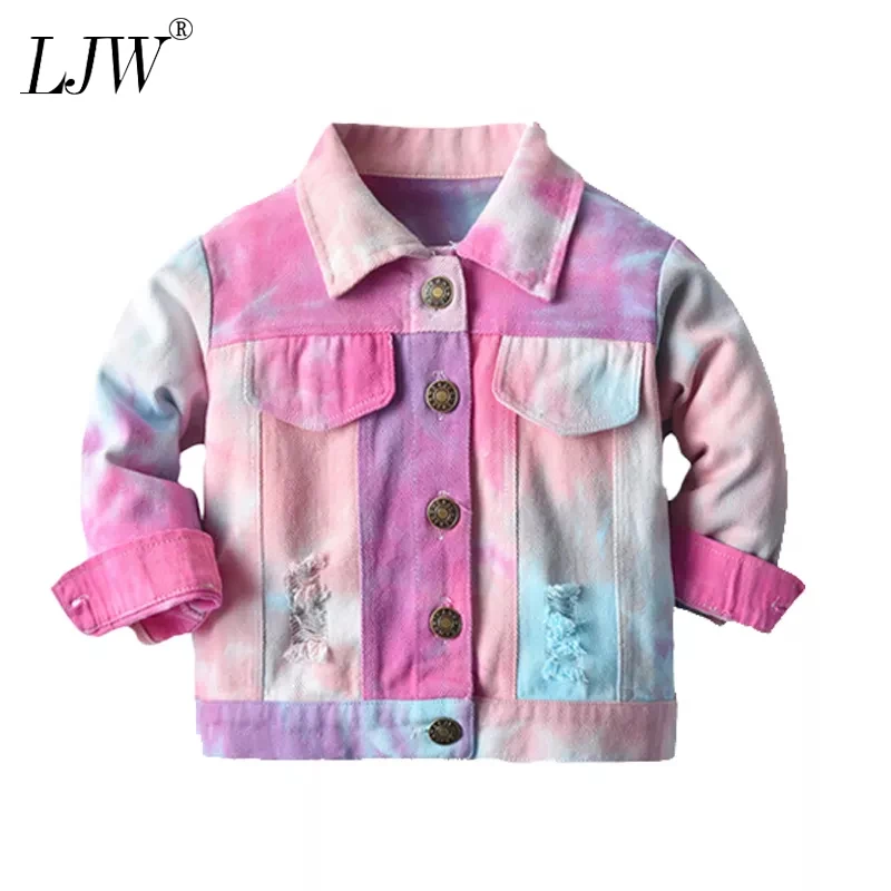 

children's clothing girl trench coat New fashion Spring autumn Girls Color tie dye cowboy jacket kids Trench Wind Dust Outerwear