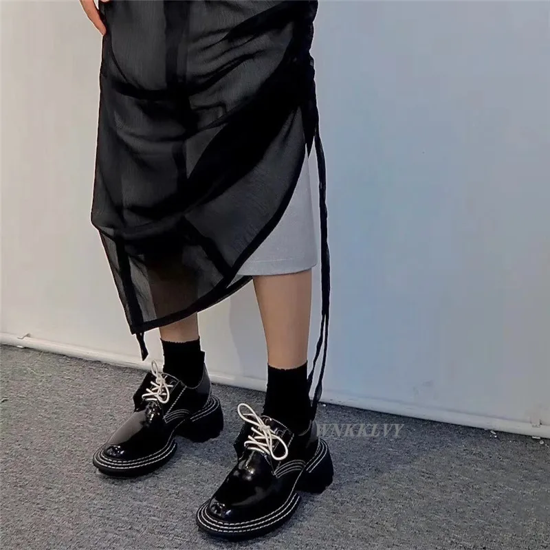 

British style platform cusual shoes female genuine leather thick bottom round toe lace up flat Shoes zapatos mujer 2020 runway