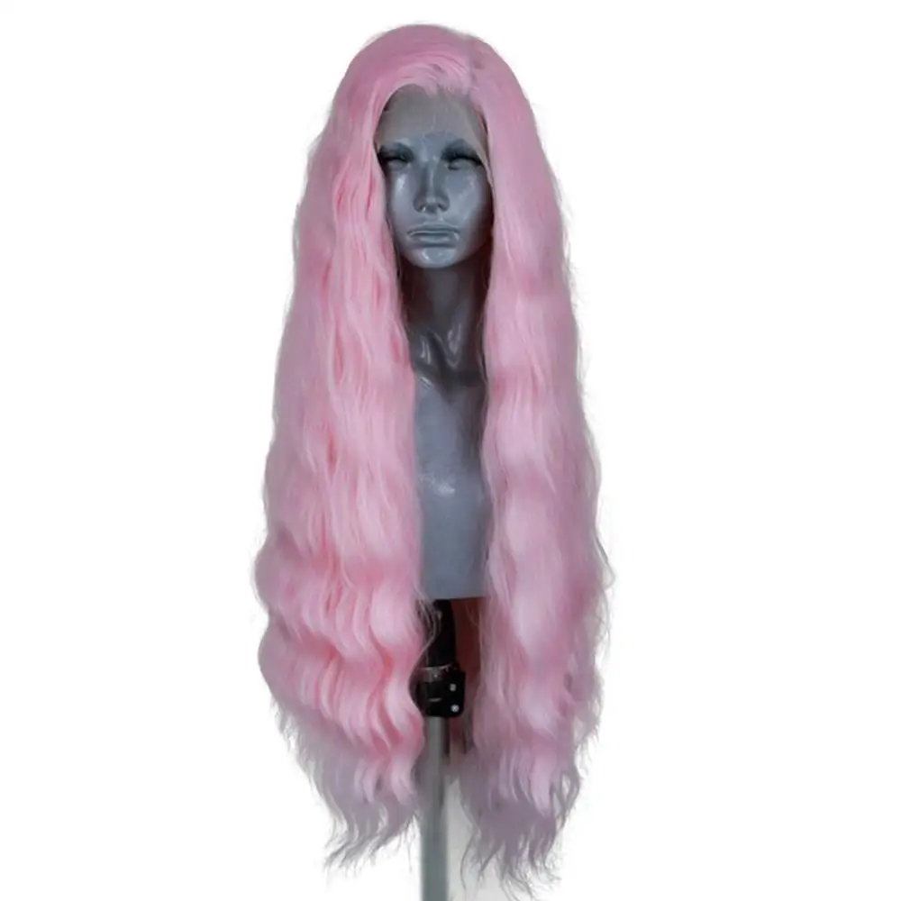 

Парик Websterwigs из розового термостойкого волокна для женщин, длинные волнистые синтетические передние парики на сетке с боковой частью, для к...