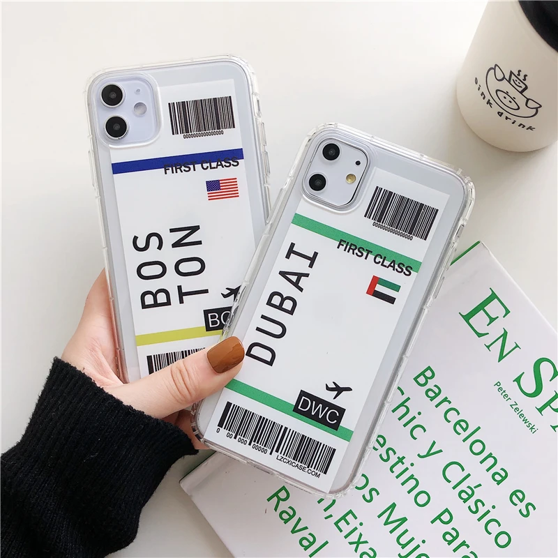 new york seoul tokyo ins first ticket phone case for iphone 13 7 8 plus 11 pro x xs max 12 mini flight ticket luxury clear cover free global shipping