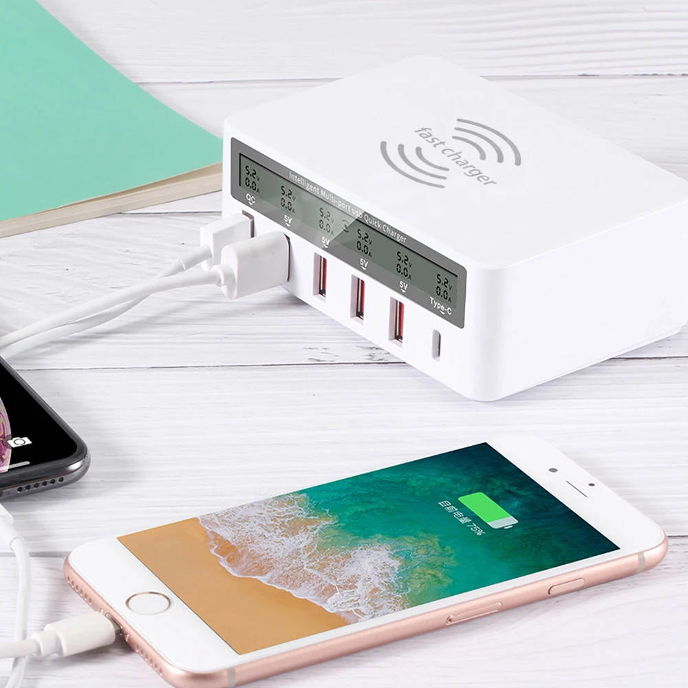 wireless quick charge 3 0 usb phone charger 6 ports fast charging usb charger adapter station with lcd voltage current display free global shipping