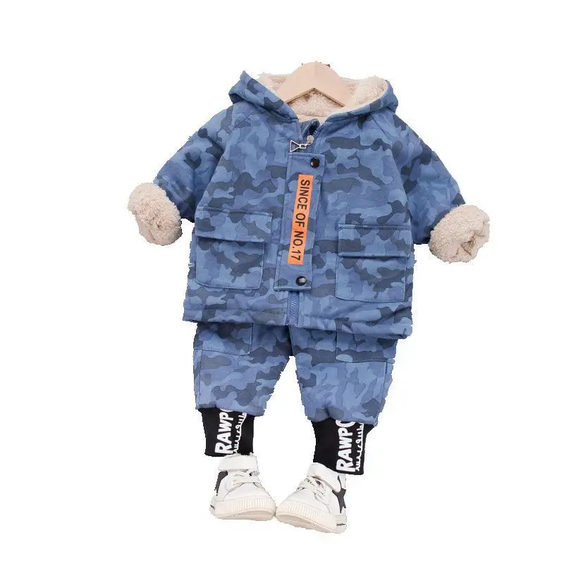 

Модный детский костюм на молнии, новинка, Осень-зима, хлопковые Толстовки и штаны для маленьких мальчиков и девочек, 2 шт./компл., утепленная С...