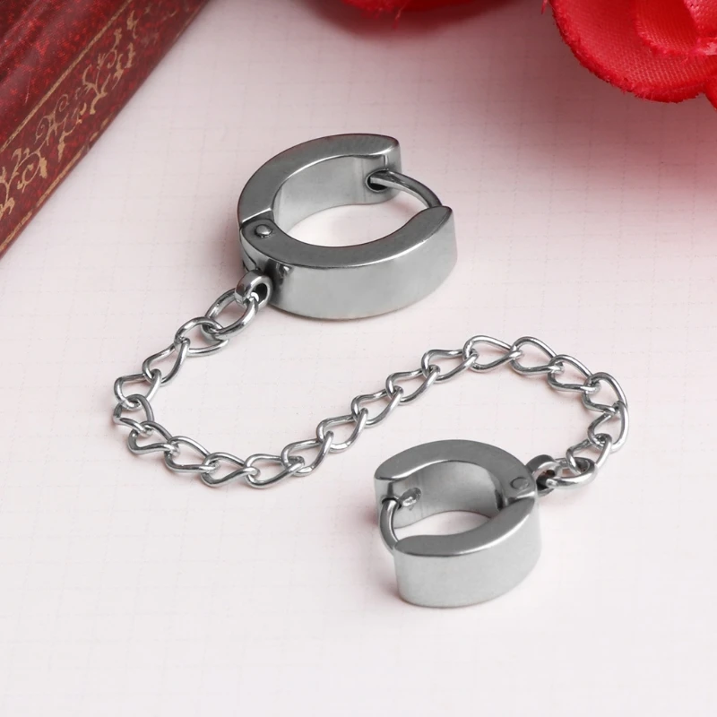 

Double Highed Hoop Stainless Steel Chain Tassel Earrings For Men Or Women