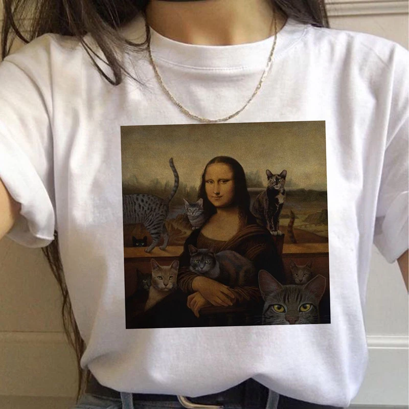 Женская Винтажная Футболка Mona Lisa Harajuku модная футболка с чувством юмора Ullzang гранж
