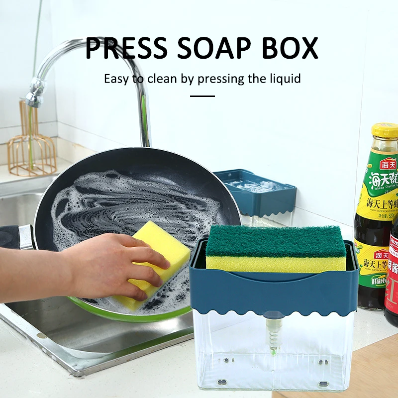 

1PC 2-In-1 Soap Dispenser And Sponge Caddy Liquid Soap Dish Dispenser Sponge Holde For Houesehold Kitchen Dish Washing