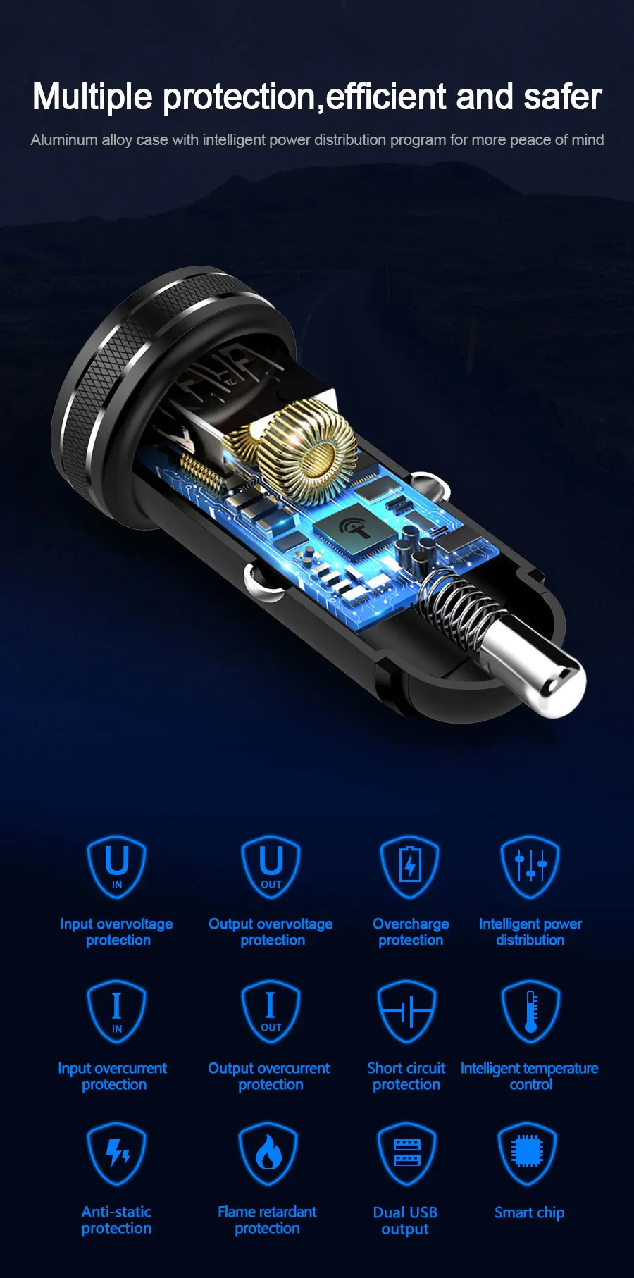 Rocketek металлическое мини USB Автомобильное зарядное устройство для мобильного телефона планшета gps 3.1A быстрое зарядное устройство автомобильное зарядное устройство двойной USB автомобильный адаптер зарядного устройства для телефона