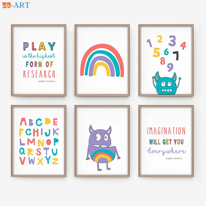 Радужные цитаты плакаты Детские картинки с цифрами алфавита образовательные