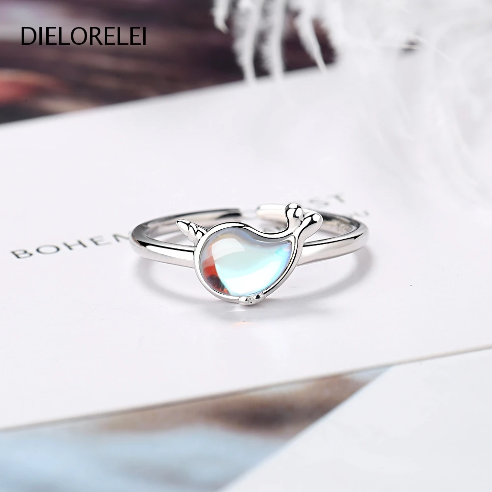 

DIELORELEI 925 Sterling Silver Ring Adjustable Jewelry Simple Prevent Allergy Accessories Gift Niche Opal Dolphin Open Ring