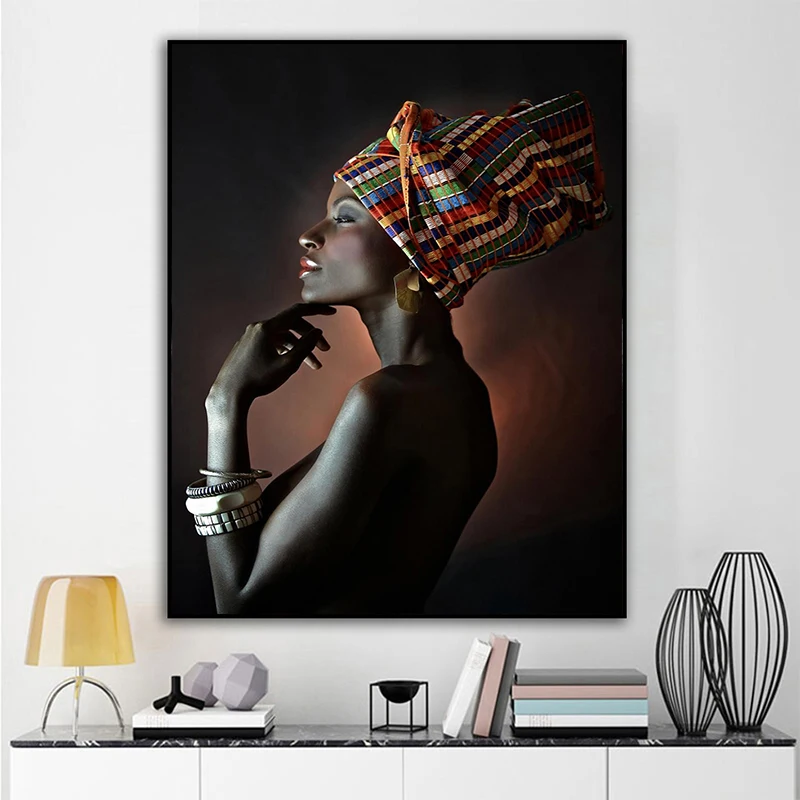

African Wall Art HD Posters and Prints Elegant Black Women Canvas Painting Modern Popular Living Room Bedroom Decoration Wall