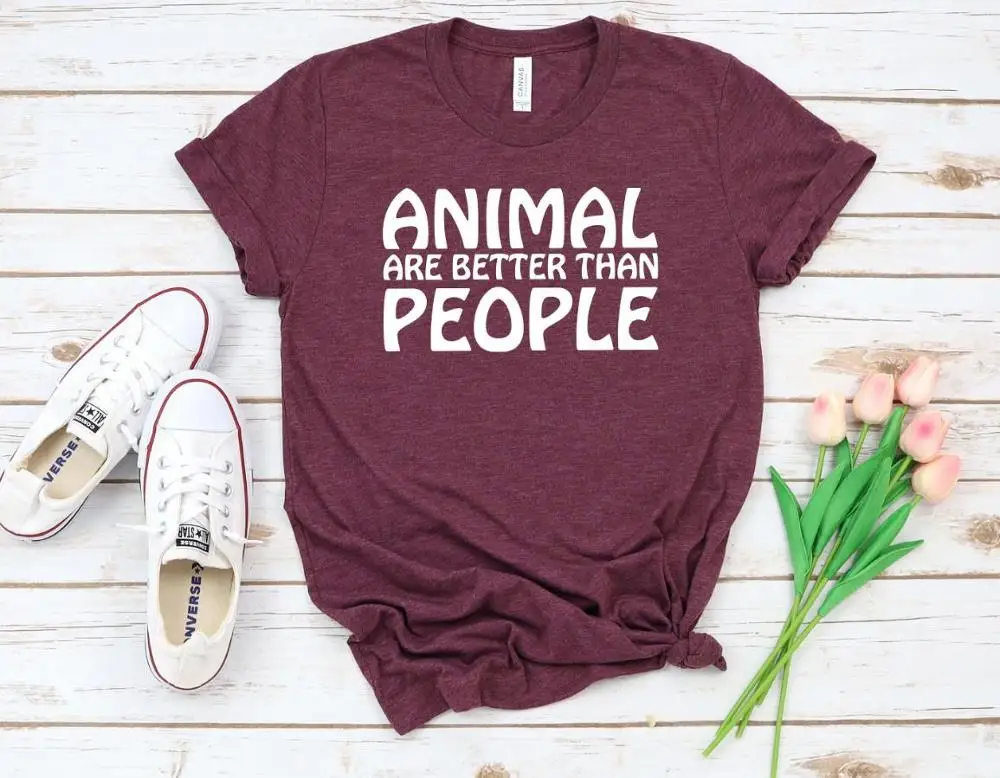 

T Shirt Gift for Lady Yong Girl Street Top Tee Animal Are Better Than People Print Women Tshirt Cute