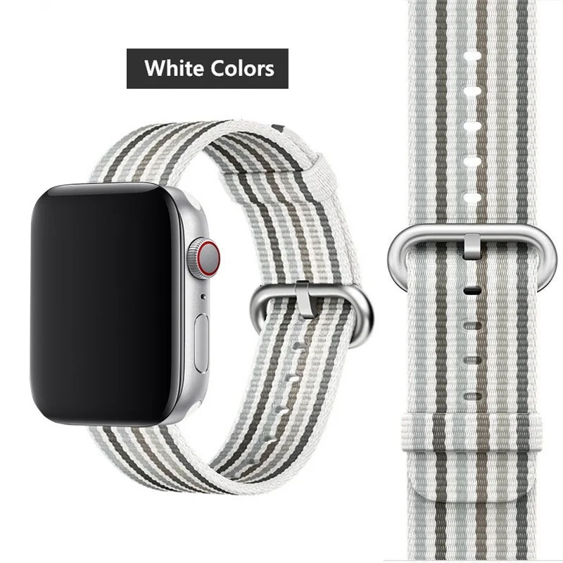 White Colors 29 Ремешок EIMO Nato для apple watch, ремешок 44 мм, 40 мм, apple watch 5, 4, 3, 2, iwatch, ремешок 42 мм, 38 мм, плетеный нейлоновый браслет correa, ремешок для часов - Цвет ремешка: White Colors 29