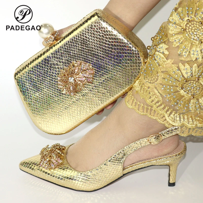 Silver Slingback Italian Shoes With Matching Bags Set African Women's Party and Bag Sets with Shinning Crystal for | Обувь