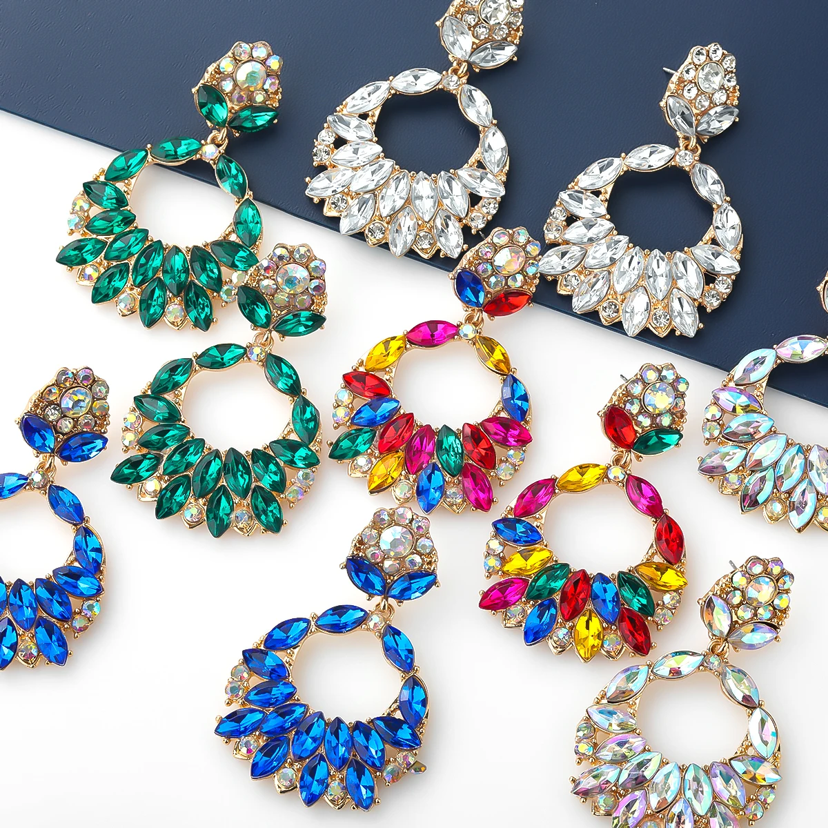 

JIJIAWENHUA New Trend Multicolor Rhinestone women's Drop Earrings Dinner Party Statement Fashion Jewelry Accessories