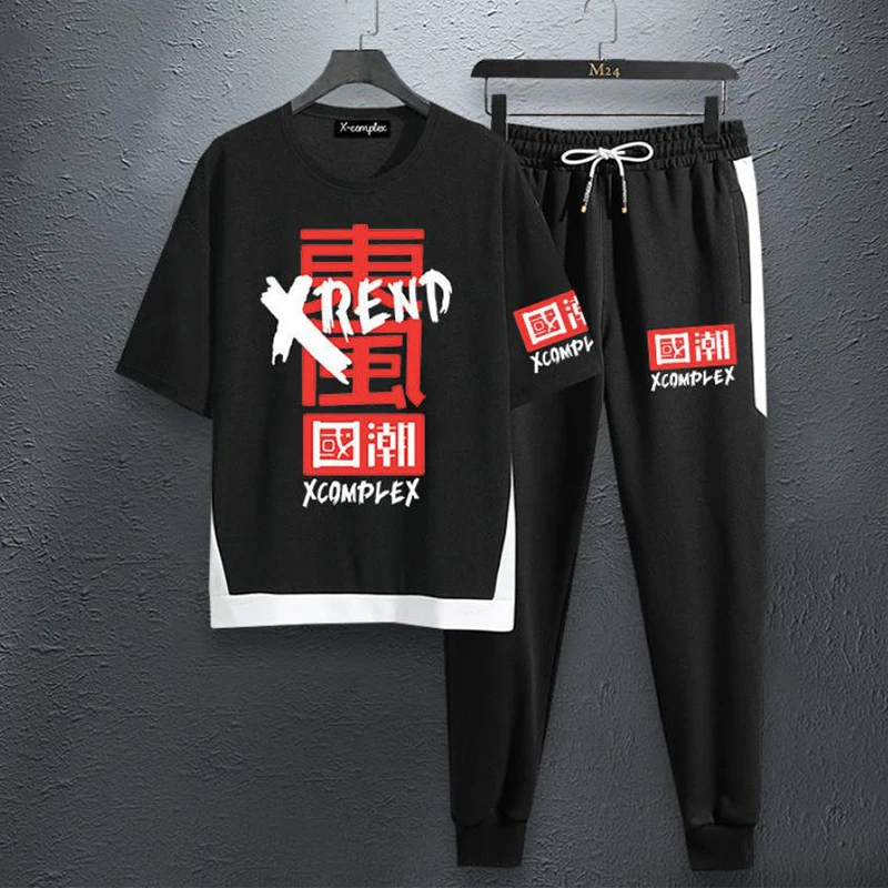 

Casual Men's Set 13 styles Hip-hop Streetwear outwearl two Piece Set T-shirt and Ankle-length Pant Clothes