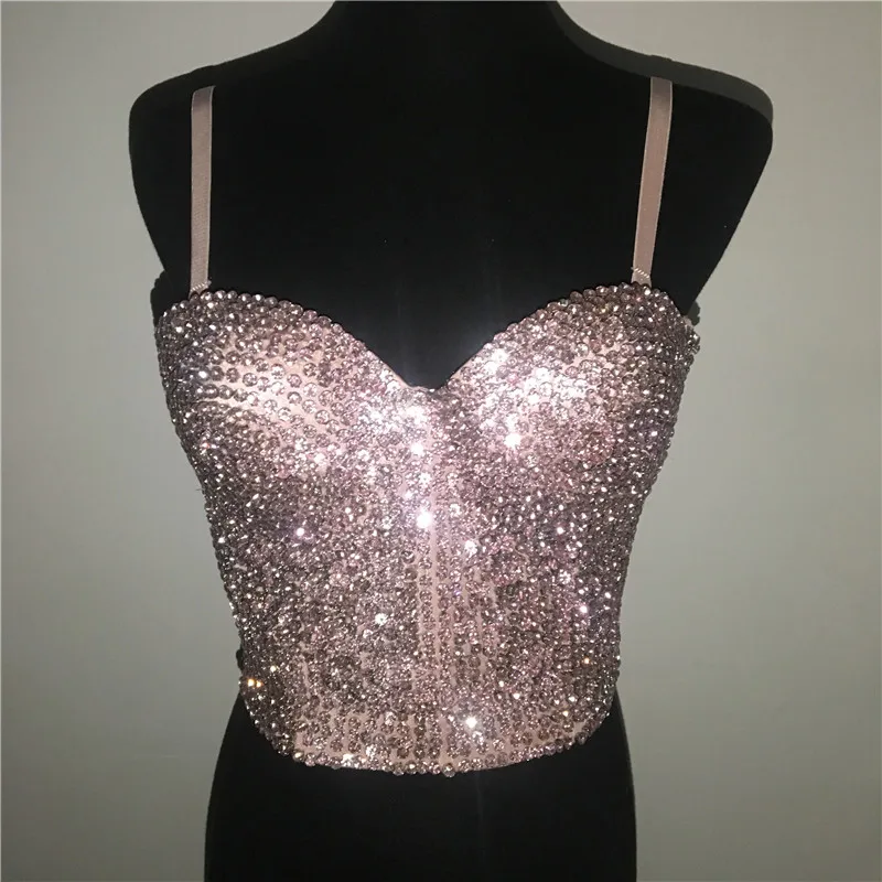 Bling Rhinestone Camis Sexy Spaghetti Strap Backless Low Neckline Diamante Crop Top 2019 Party Night Club Chic Camisole For Lady