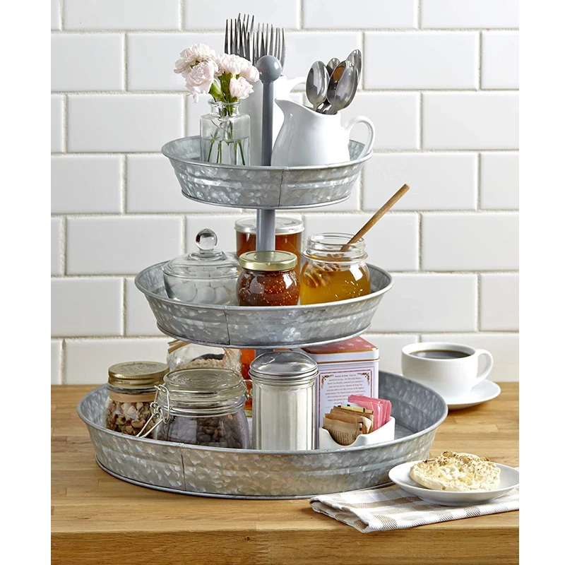 

3-уровневый сервировочный поднос большого размера, гальванизированный, металлическая, для подставки для пирожных, винтажный, загородный до...