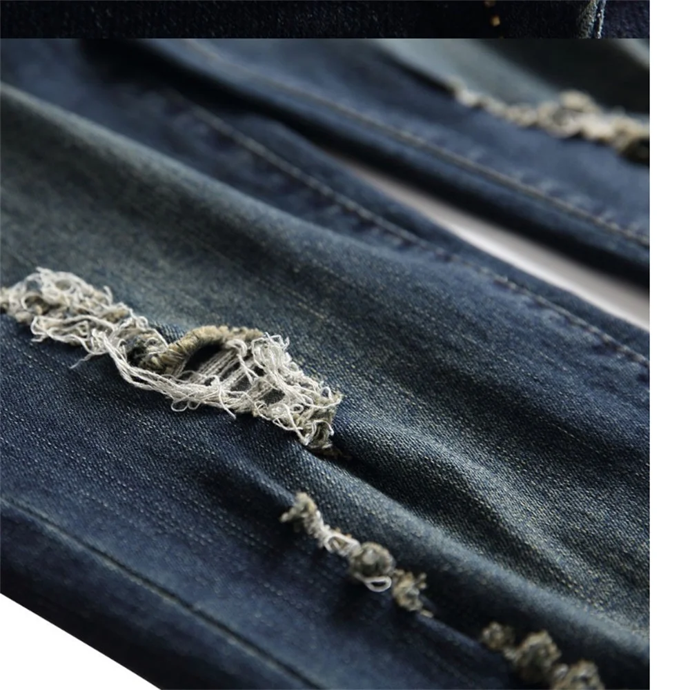 Эх · МД®Рваные джинсы, Мужские зауженные брюки стрейч, светло-голубые и светильник-зеленые, на молнии, по индивидуальному заказу от AliExpress WW