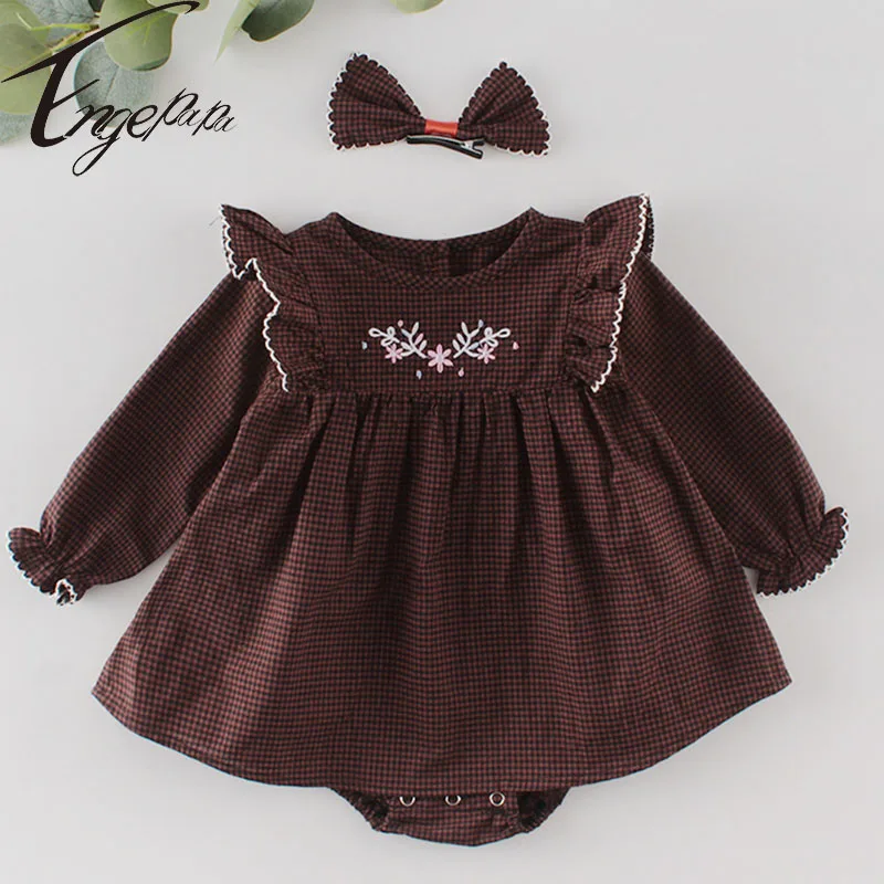 

Engepapa Infant Baby Girls Dress Bodysuits Lattice Cotton Long Sleeve Spring Autumn Newborn Baby Girls Jumpsuit Baby Clothes