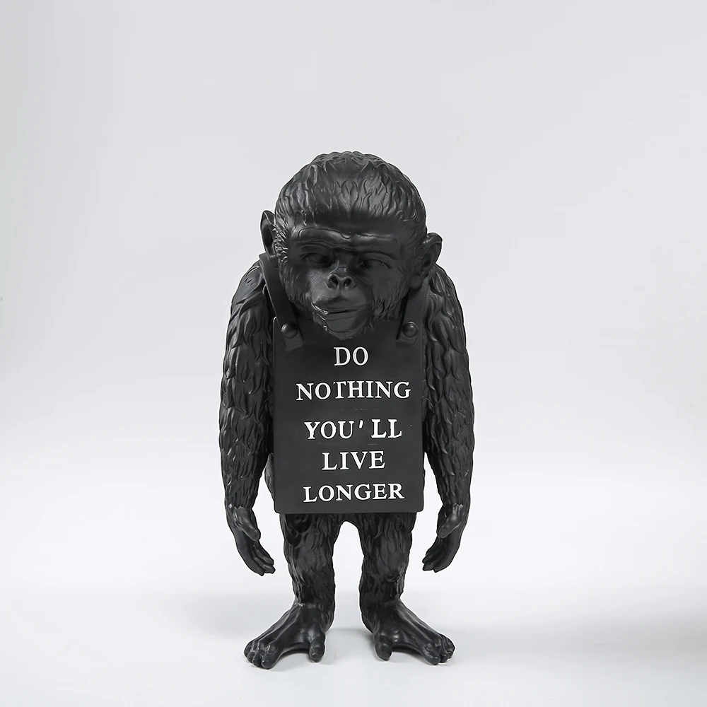 

Modern Art Banksy Monkey Street Creative Resin Art&Craft Do Nothing You'll Live Longer Black and White Monkey Statue Ornaments