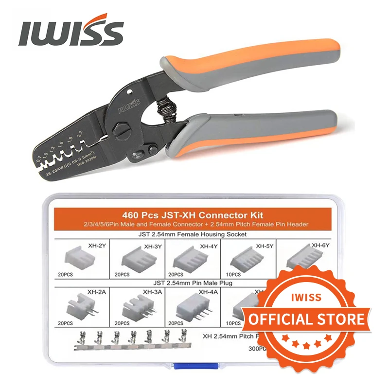 Набор коннекторов IWISS IWS-2820, 460 шт., мини-набор JST-XH, обжимные инструменты для клемм JAM, Molex, Tyco, JST - изображение