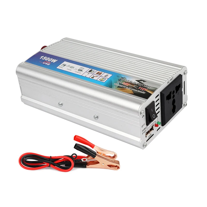 

Modified Sine Wave 1500W Plug Car Inverter DC 12V to 220V Portable Car Power Inverter Charger Converter Adapter DC 12 to AC 220