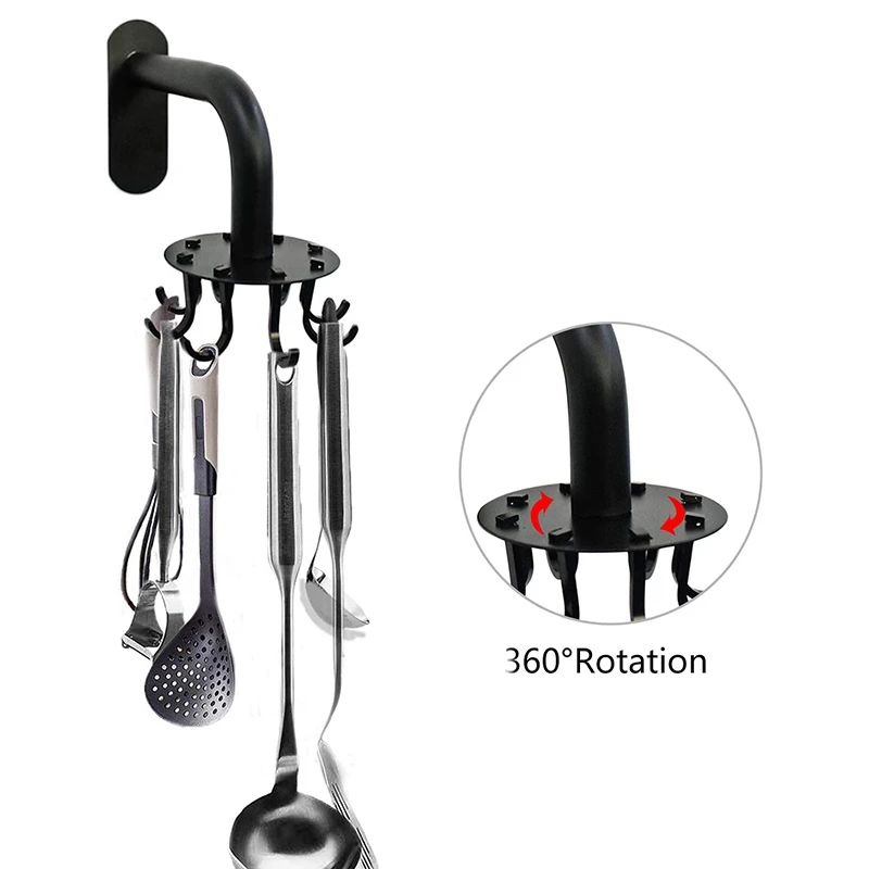 

NHBR Stainless Steel Black Rotating Hook Kitchenware Wall Mount Storage