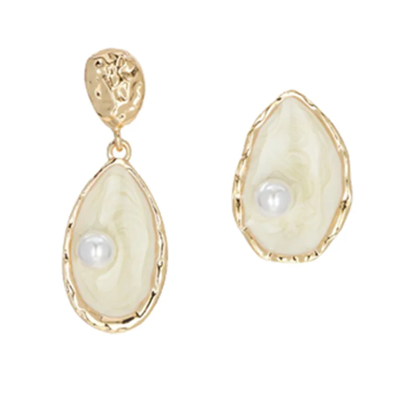 

Minar Elegant White Enamel Waterdrop Earrings for Women Korean Fashion Gold Color Metal Asymmetric Faux Pearl Dangle Earrings