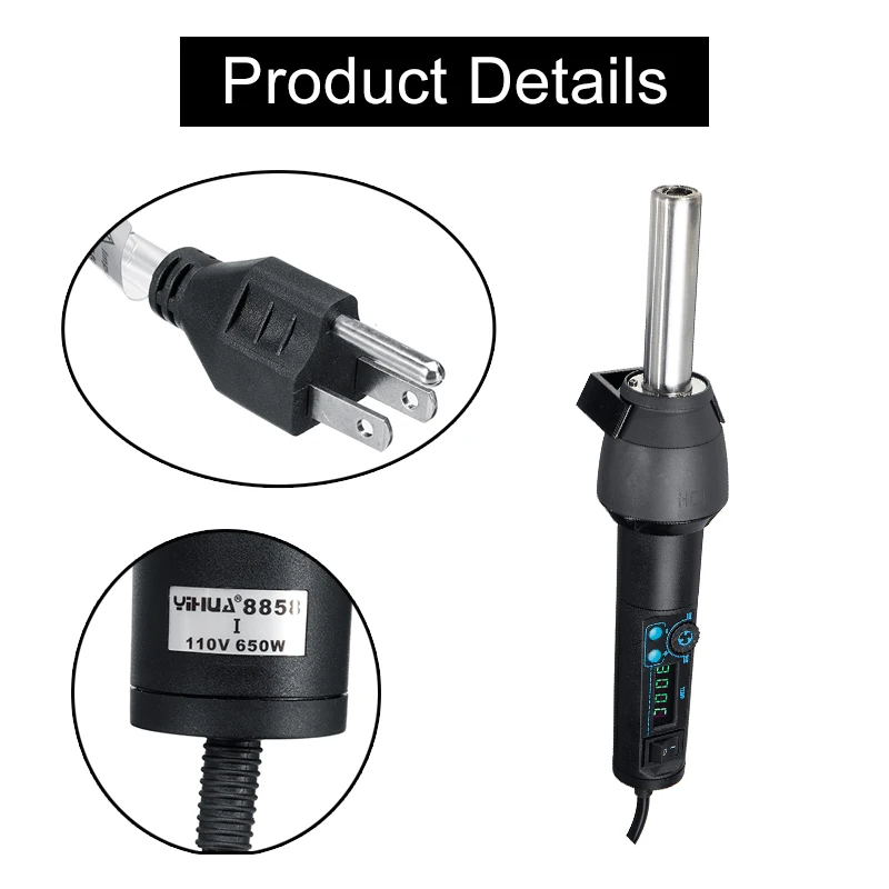 

650W Soldering Station Portable Digital Hot Air Gun BGA Rework Solder Station Hot Air Blower Heat Gun with 3 Air Nozzles