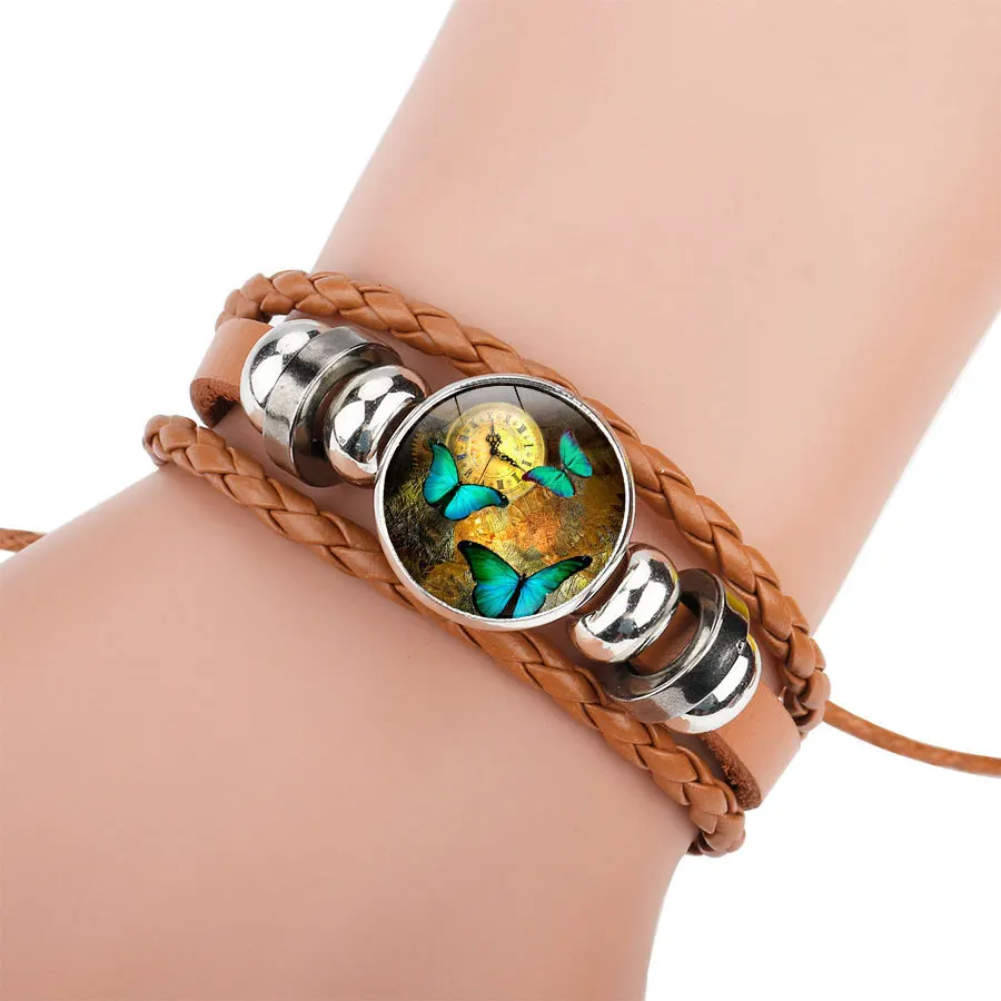 Новинка 6 цветов кожаные браслеты с бабочкой многослойные повседневные модные