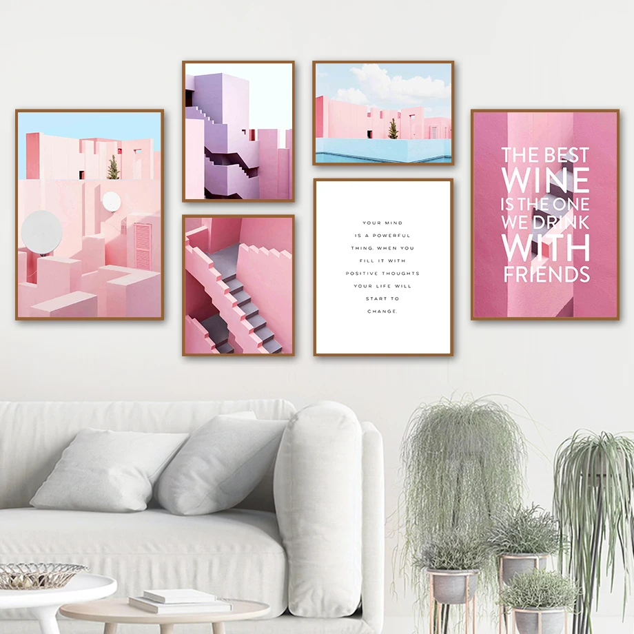 

Pink Building Scandinavian Abstract Quote Wall Art Canvas Painting Nordic Posters And Prints Wall Pictures For Living Room Decor