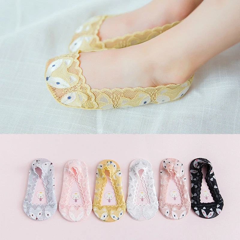 2019 модные летние Нескользящие невидимые носки с лисьим кружевом низким вырезом