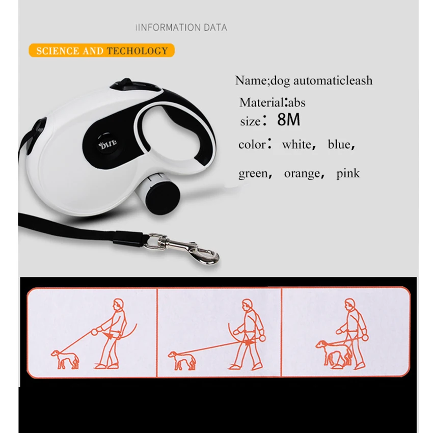 

8M Retractable Large Dog Leash Automatic Extending Nylon Puppy Pet Dog Leashes Lead for Small Medium Dogs Walking Leash Rope