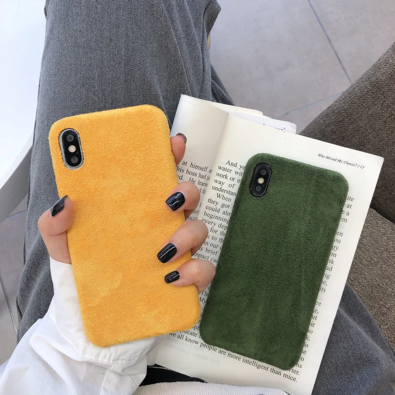 Модный однотонный чехол для iphone XS Max XR X, чехол для iphone 6, 6 s, 7, 8 plus, милый зимний чехол s, шерстяная ткань с мягким ворсом