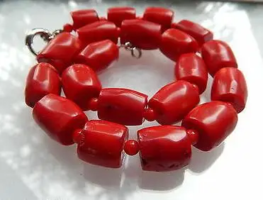 

New 12x16mm Vintage Estate Chunky Red Coral Barrel Bead Necklace 19inch