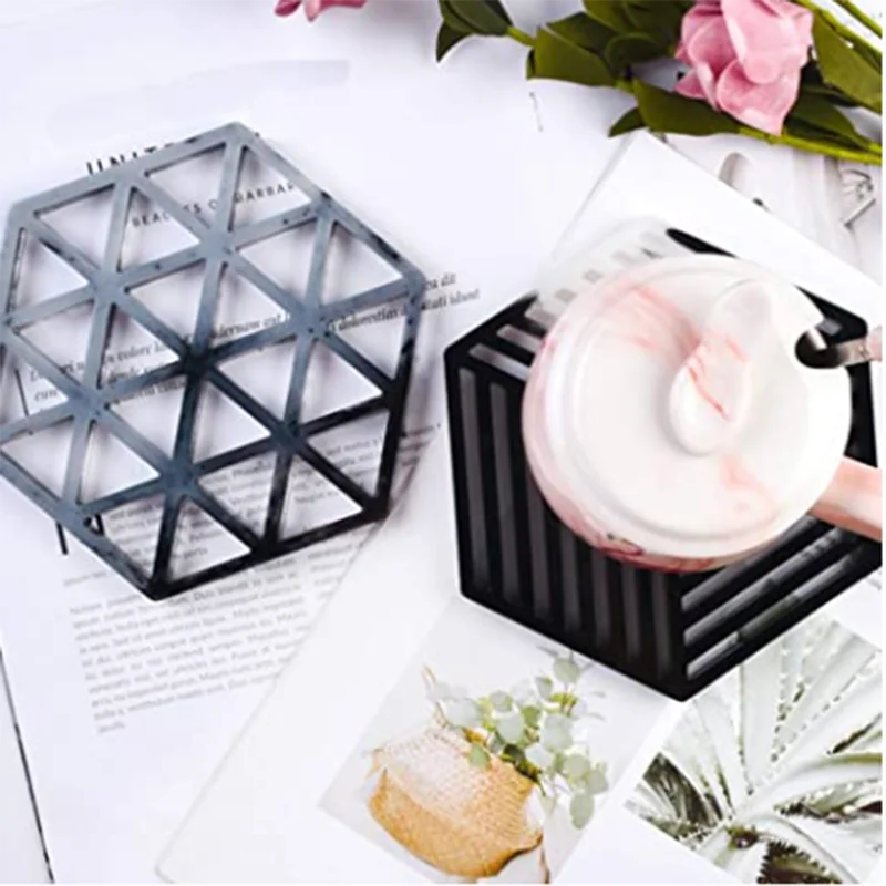 

Hexagon Concrete Molds Designer DIY Coaster Diamond Stripe Shaped Epoxy Resin Gypsum Crafts Cement Tray Silicone Molds 16x14cm
