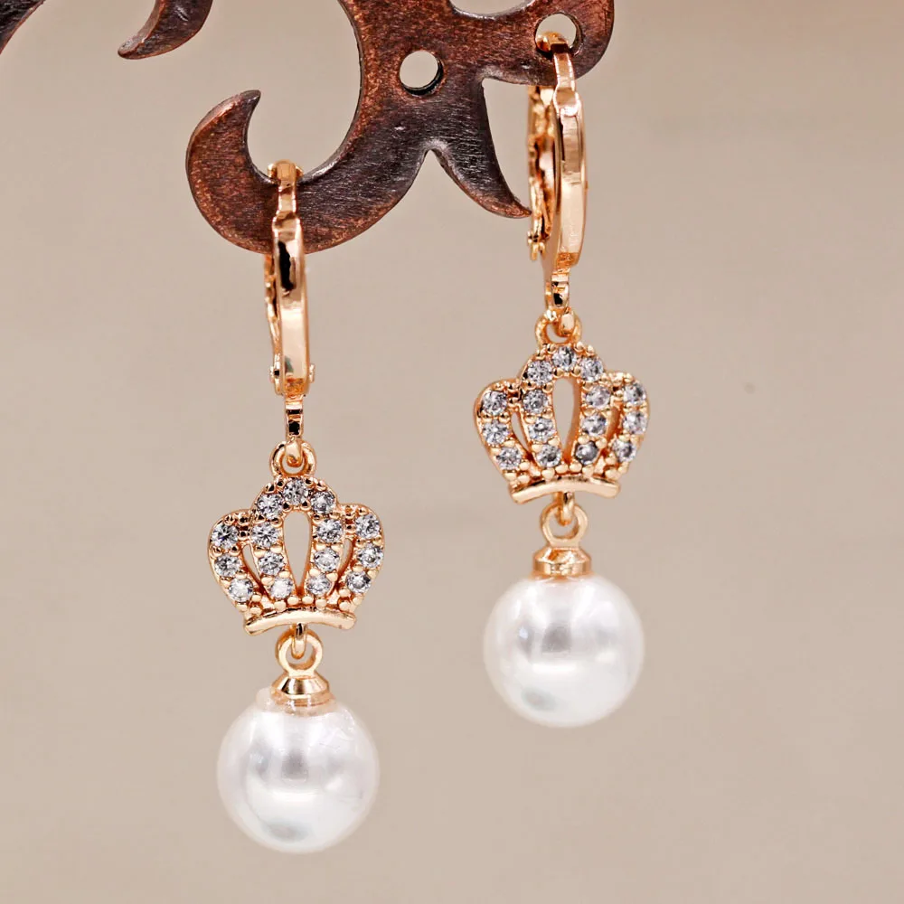 Модные Позолоченные медные серьги в форме короны с жемчугом для женщин модные