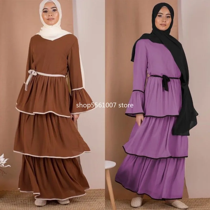 Muslim Dress Women Dubai Abaya Ruffles Fashion Full Sleeve Casual New Ladies Islamic Clothes Moroccan Kaftan Long Maxi Dresses |
