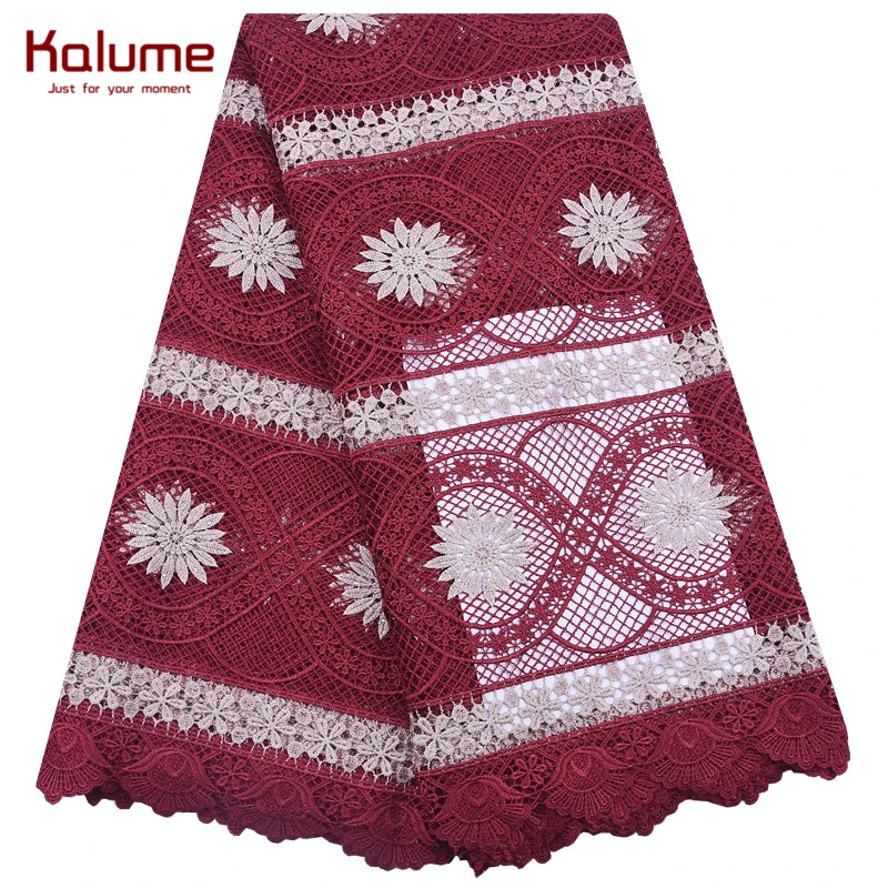 

Kalume Nigerian Guipure Cord Lace Fabric Blue African Lace Fabric With Stones Guipure Cord Lace Fabric For Party GarmentsF1992