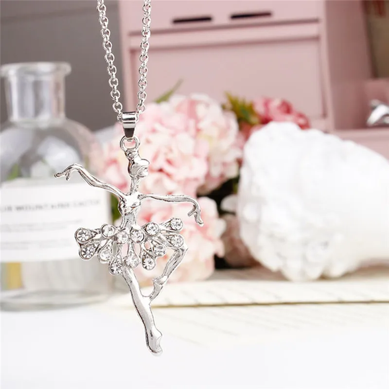 Длинная цепочка со стразами свитер Цепочки и ожерелья девочка танец балет кулон s
