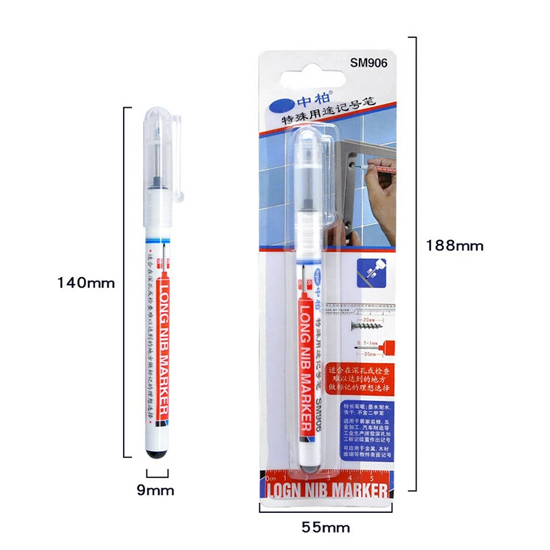 

Long Head Markers Bathroom Woodworking Decoration Multi-purpose Deep Hole Marker Pens Pen Red/Black/Blue