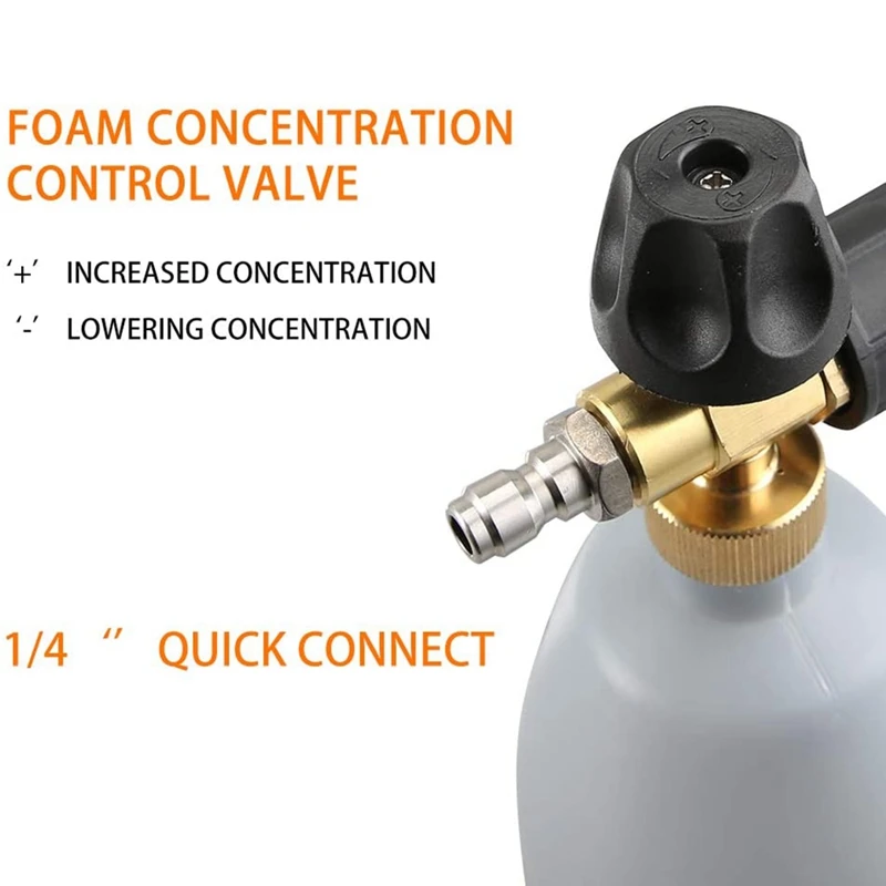 

Car Wash Pressure Washer Adjustable 1/4Inch Quick Connect Foam Cannon Snow Foam Lance High Pressure Washer Foam Cannon