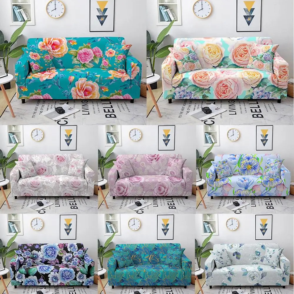 

Floral Printed Elastic Sofa Cover for Living Room Colorful Rose Peony Sofa Slipcover Sectional Couch Cover Single Double Seater