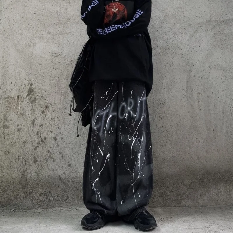 

Casual Women Loose Baggy Jeans Harajuku Denim Pants Funny Gothic Autumn Grunge Wide Leg Graffiti Print Pants Streetwear Trousers