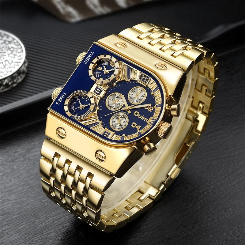 

2020 Brand New Oulm Quartz Watches Men Military Waterproof Wristwatch Luxury Gold Stainless Steel Male Watch Relogio Masculino