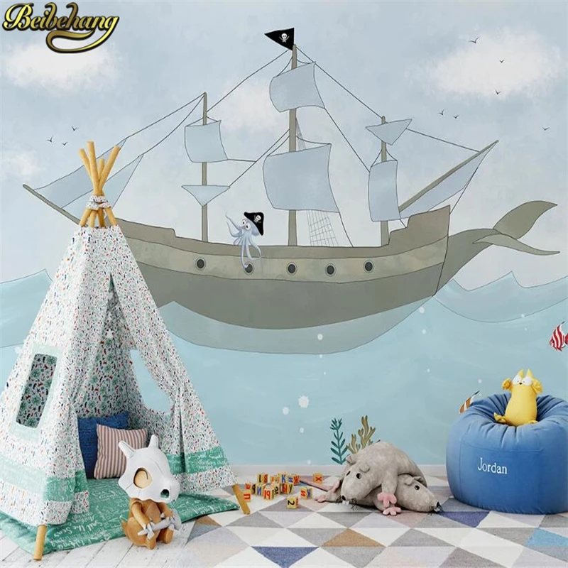 Beibehang оптовая продажа лодка Джек сверло Фреска пират 3d мультфильм фреска обои для