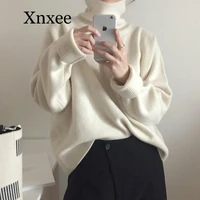 2020 new wool women autumn winter cashmere turtleneck white sweater knitted pullovers long sleeve elegant jumper