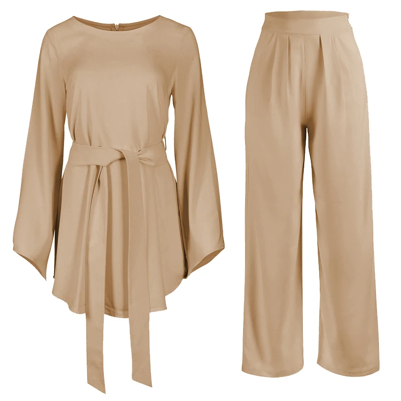 Khaki set Plus Size 2 Piece Set Women Ensemble Femme 2 Pieces Clothes Pink Outfit Two Piece Set Top And Pants Roupa Femininas Clothing Set - Цвет: Khaki set